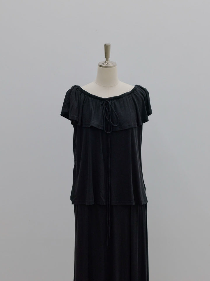 2wayショルダーフリルトップス&ロングスカートSET UP