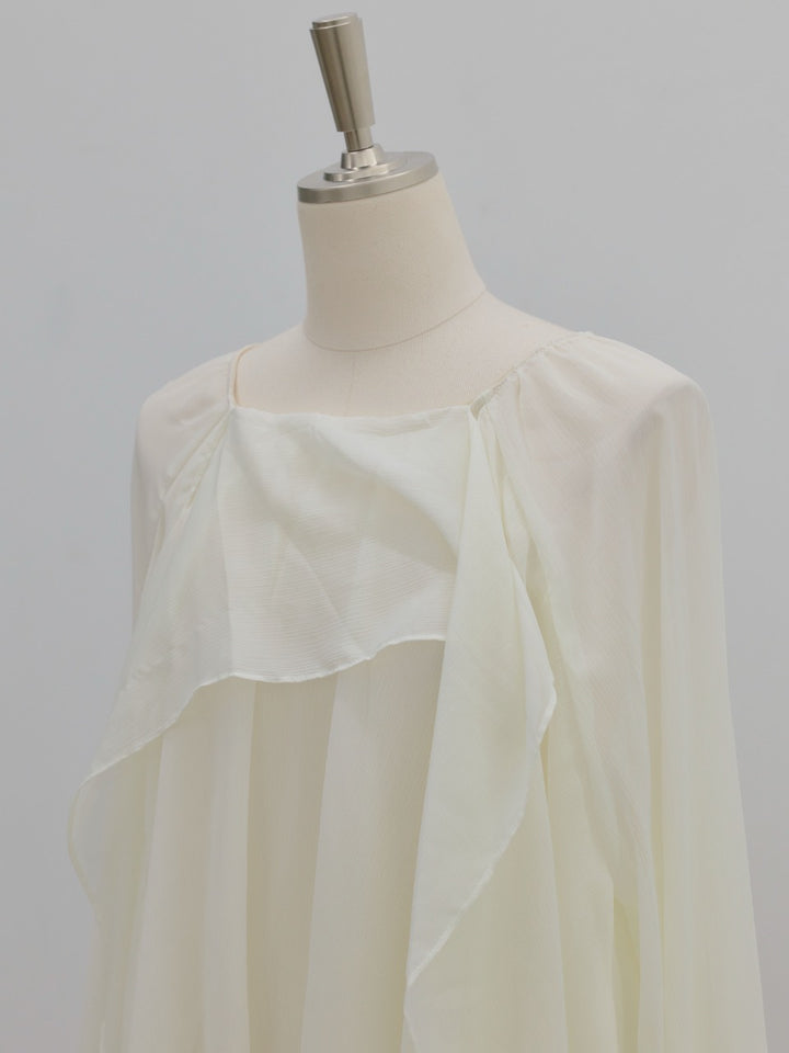 タイデザインクレープシフォンブラウス(ベルト付き)