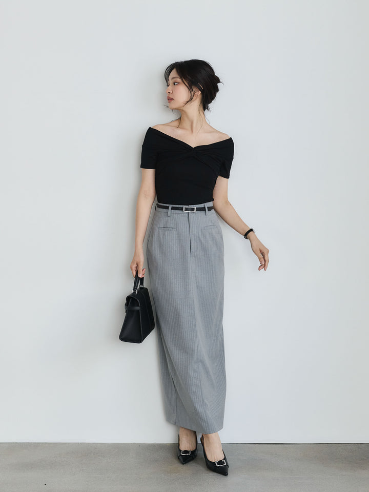 リボンライクオフショルダーTシャツ