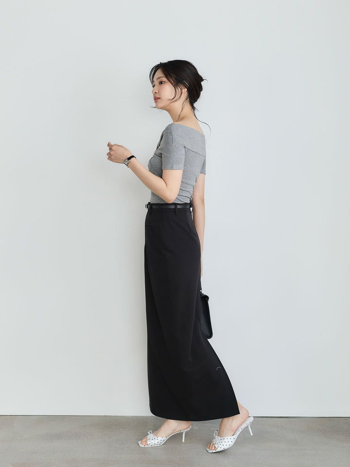 リボンライクオフショルダーTシャツ