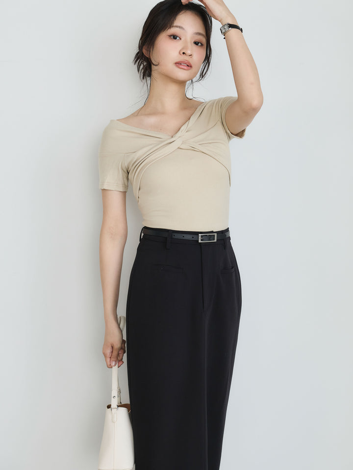 リボンライクオフショルダーTシャツ
