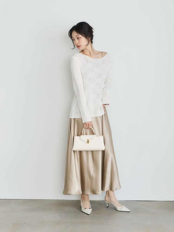 【SET】ブロック編みラウンドネックニットトップス+【Essential】Back open satin camisole dress(2set)