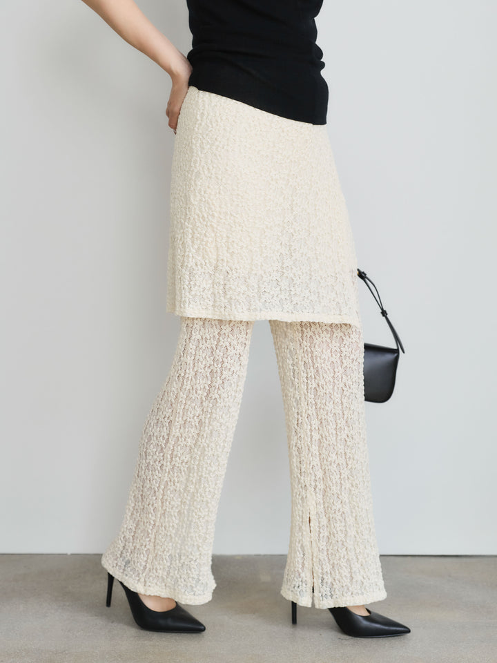 ラップスカート&ストレッチ総レースパンツ