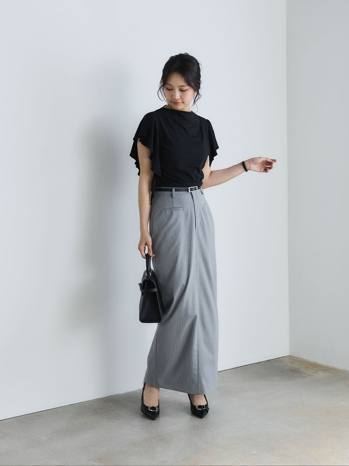 【SET】アシンメトリーフレアスリーブカットソー+【Essential】Authentic pencil skrt(2set)