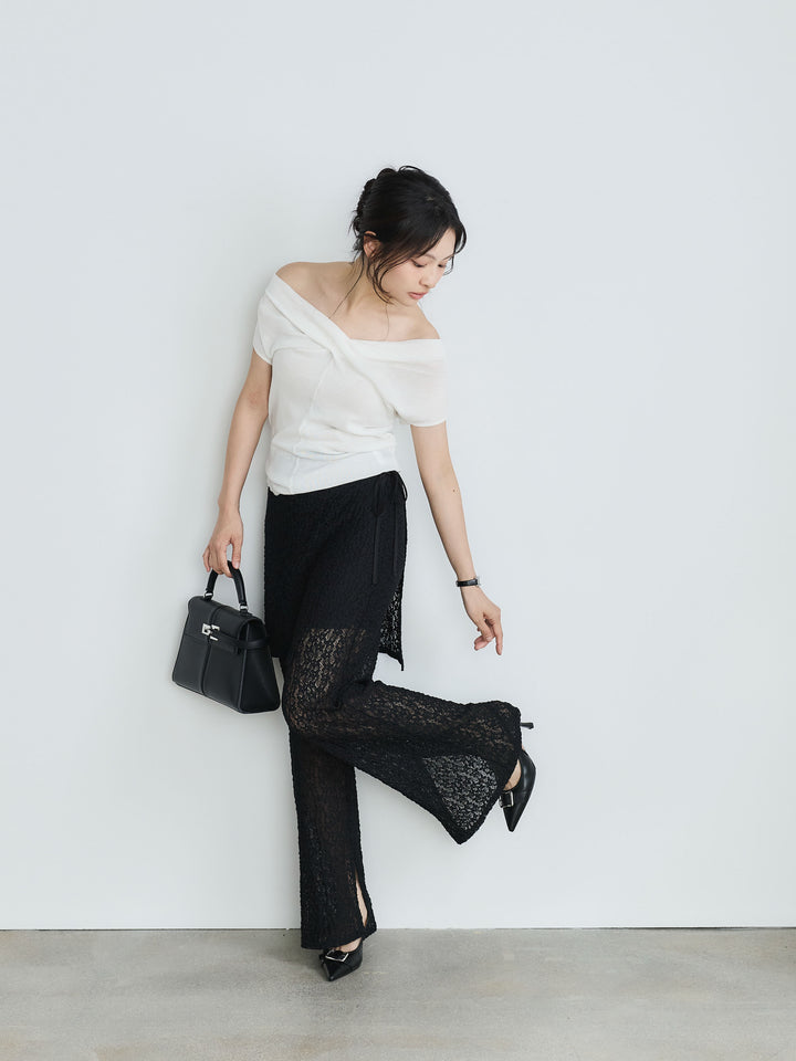 ラップスカート&ストレッチ総レースパンツ