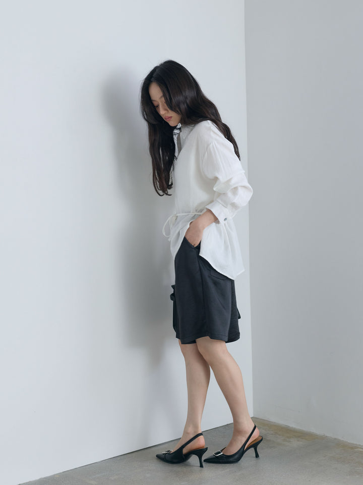 タイ付きシェルボタンオーバーフィットシャツ