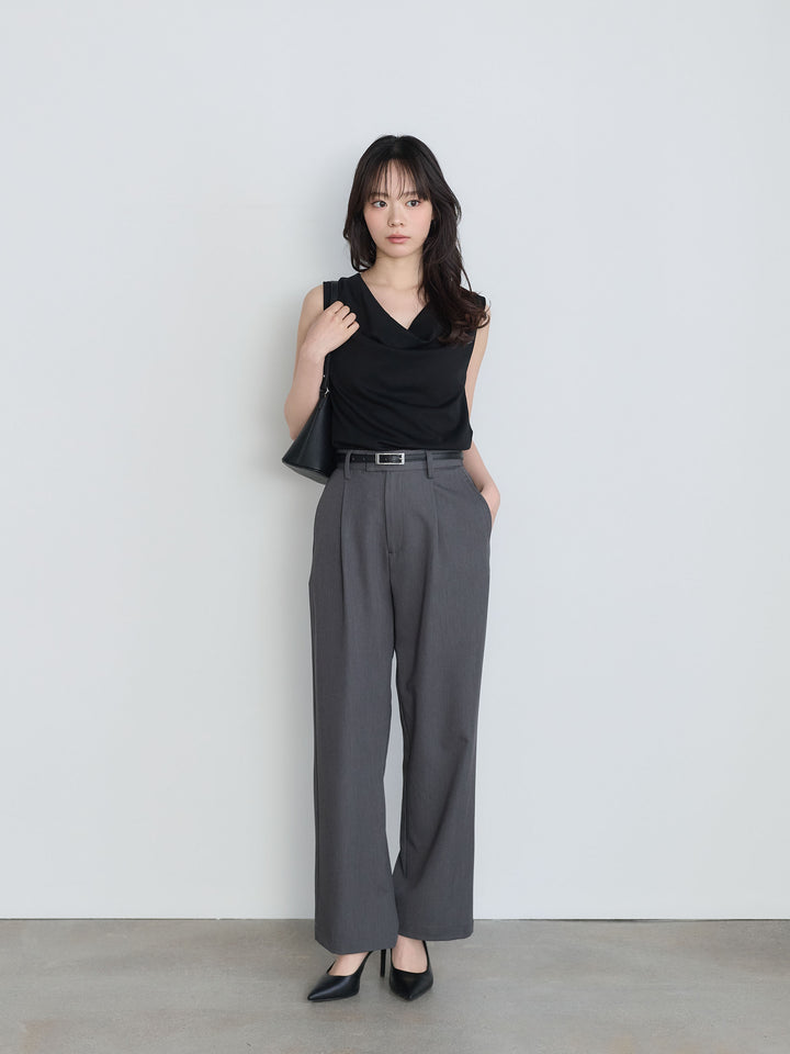 【SET】バックリボンドレープノースリトップス+【Essential】Authentic straight pants(2set)