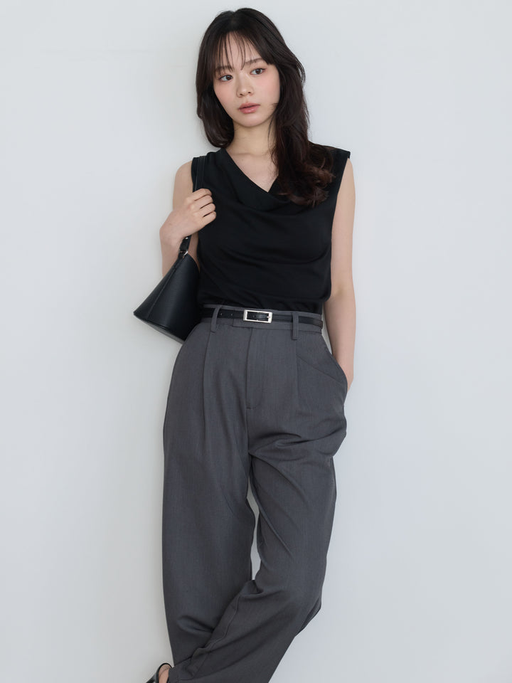 【SET】バックリボンドレープノースリトップス+【Essential】Authentic straight pants(2set)