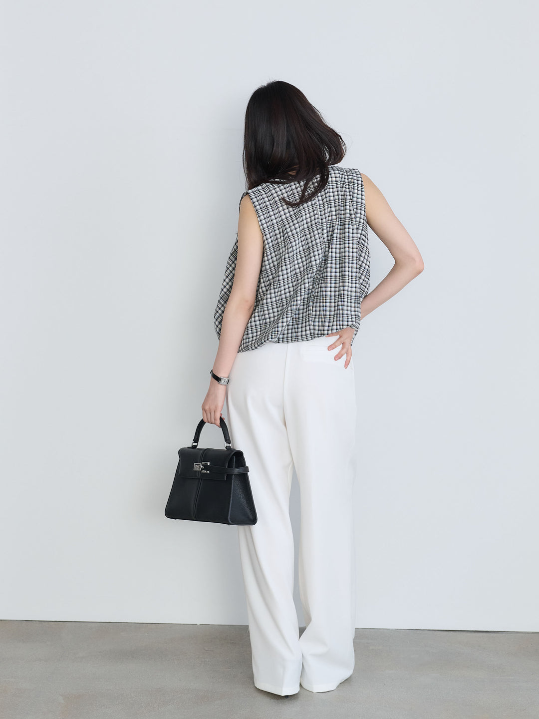 【SET】チェック柄コットンバルーントップス+センタープレスベーシックストレートパンツ(2set)