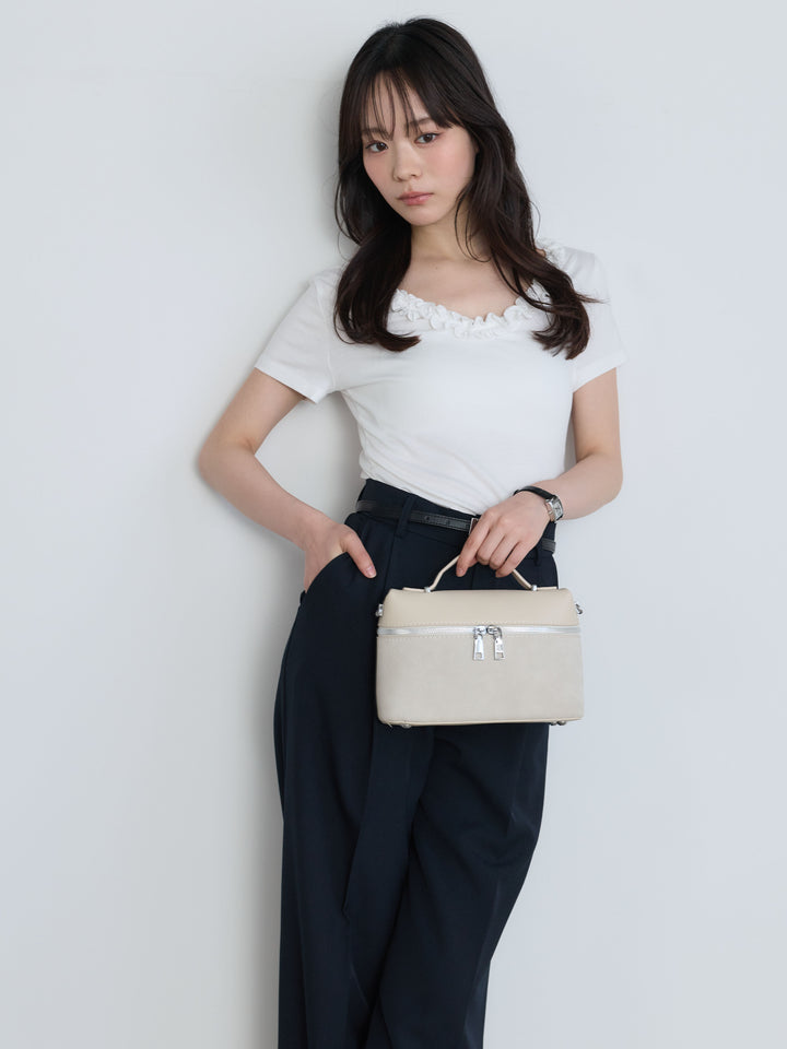 【SET】フリルネックTシャツ+センタープレスベーシックストレートパンツ(2set)