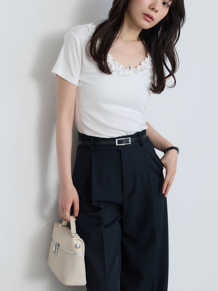 【SET】フリルネックTシャツ+フリルネックTシャツ(2set)