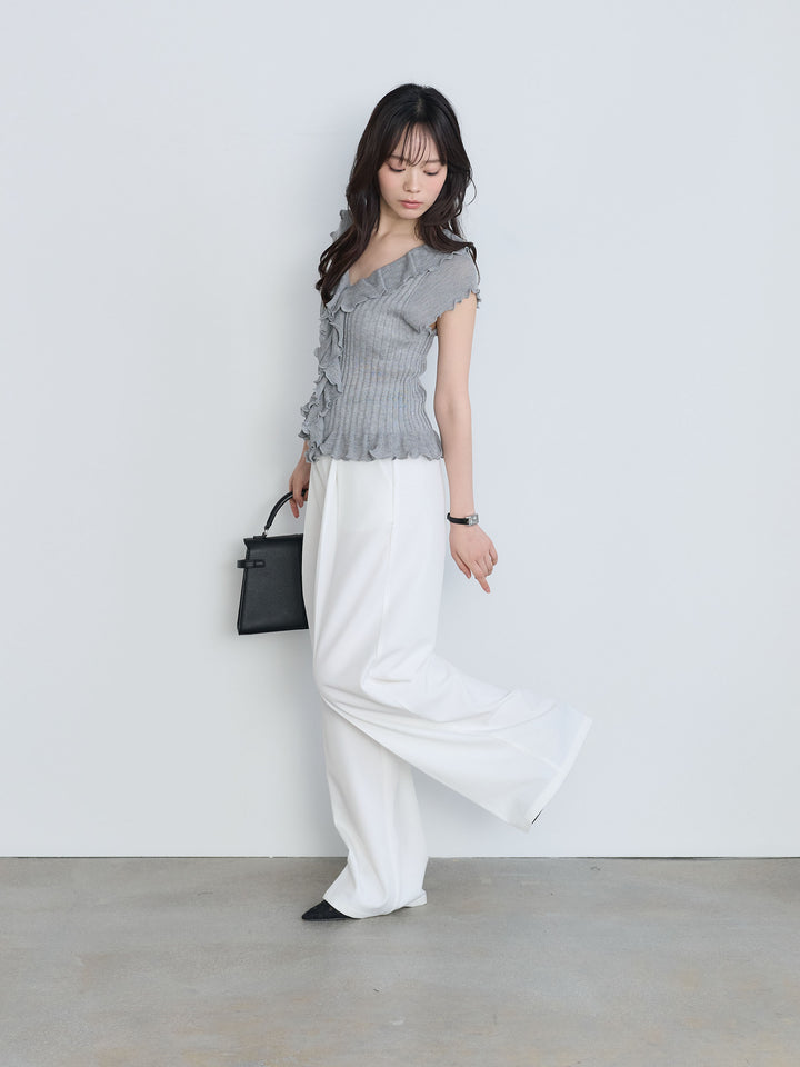 【SET】フレンチスリーブラッフルトップス+フレンチスリーブラッフルトップス(2set)