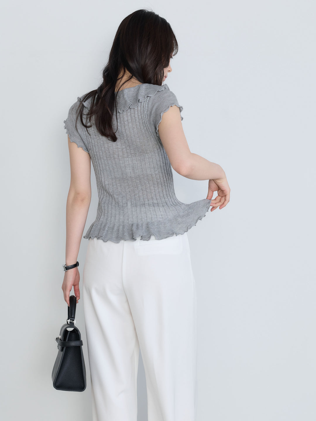 【SET】フレンチスリーブラッフルトップス+センタープレスベーシックストレートパンツ(2set)