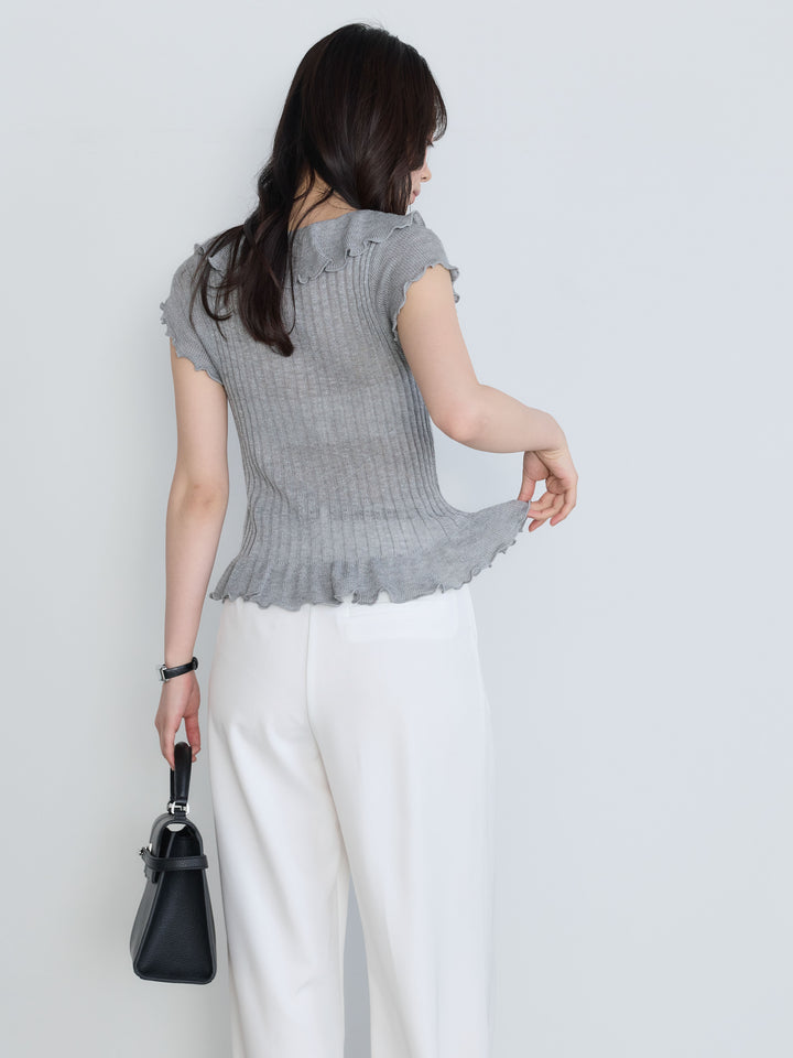 【SET】フレンチスリーブラッフルトップス+センタープレスベーシックストレートパンツ(2set)