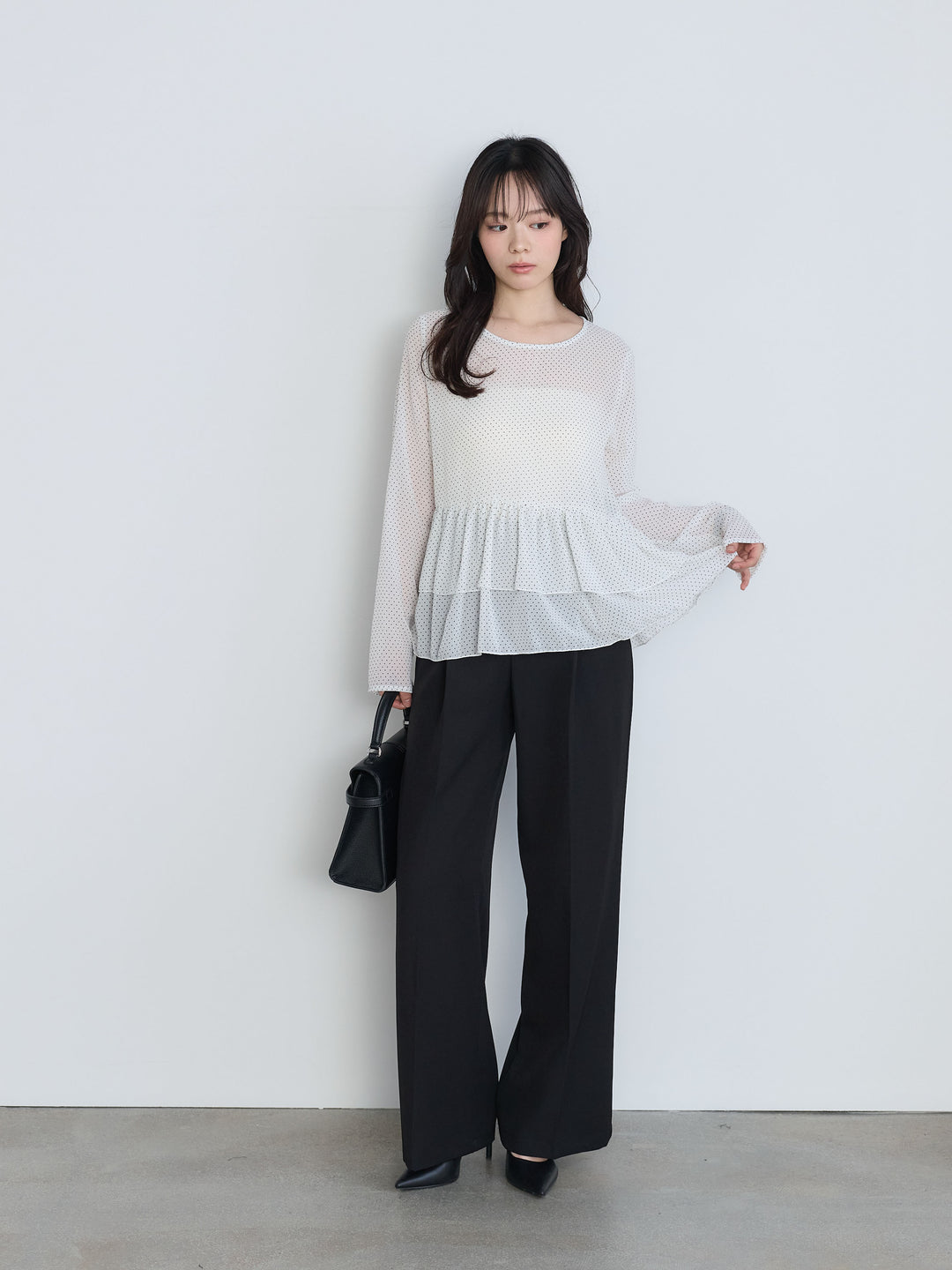 ドットシフォンティアードブラウス