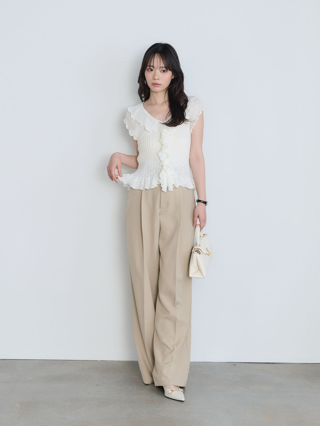 【SET】フレンチスリーブラッフルトップス+フレンチスリーブラッフルトップス(2set)