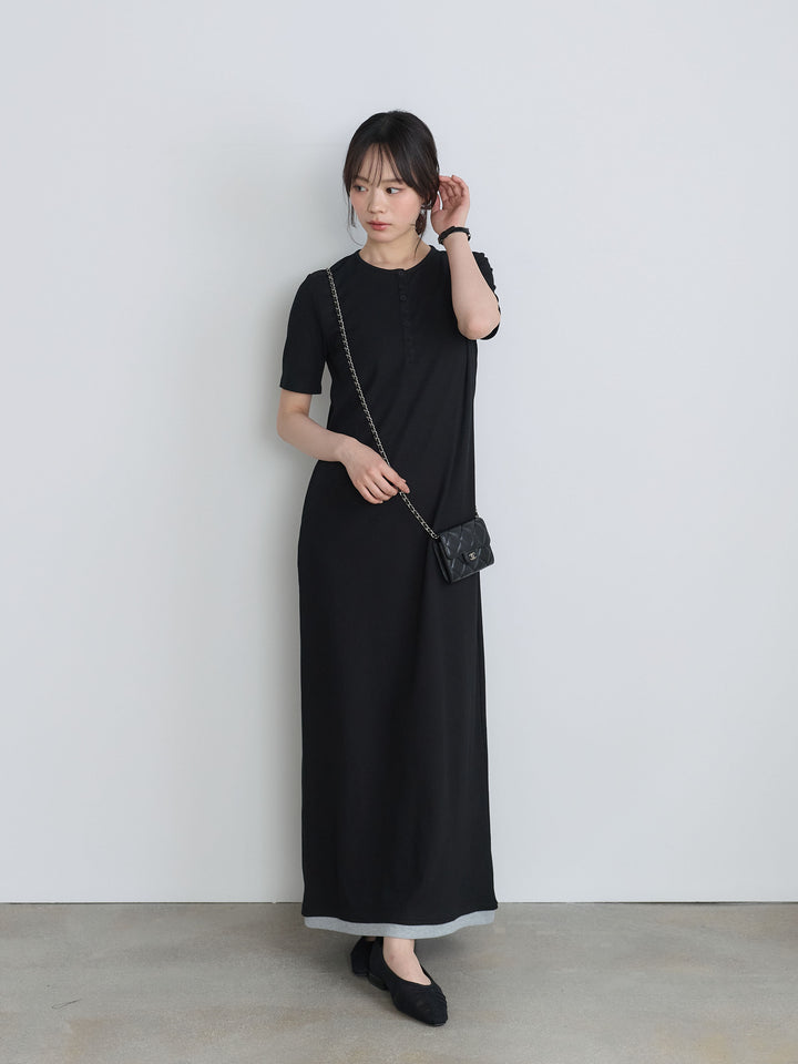 カットリブスクエアレイヤード半袖ワンピ