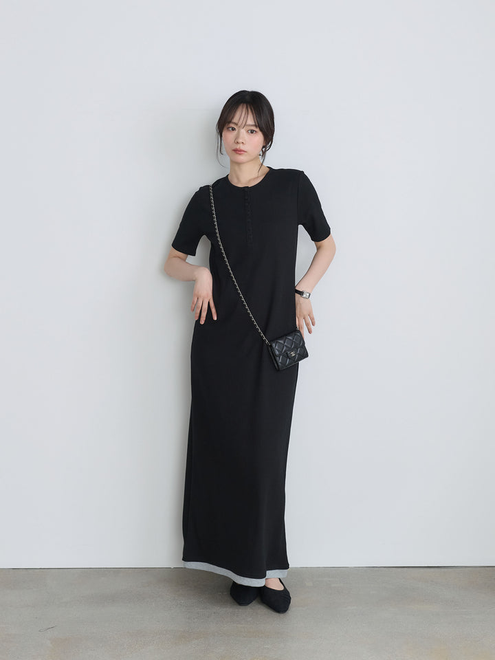 カットリブスクエアレイヤード半袖ワンピ