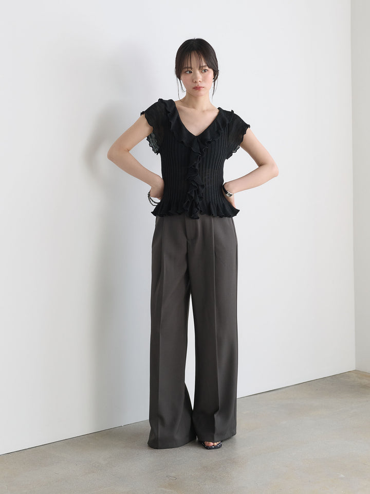 【SET】フレンチスリーブラッフルトップス+フレンチスリーブラッフルトップス(2set)