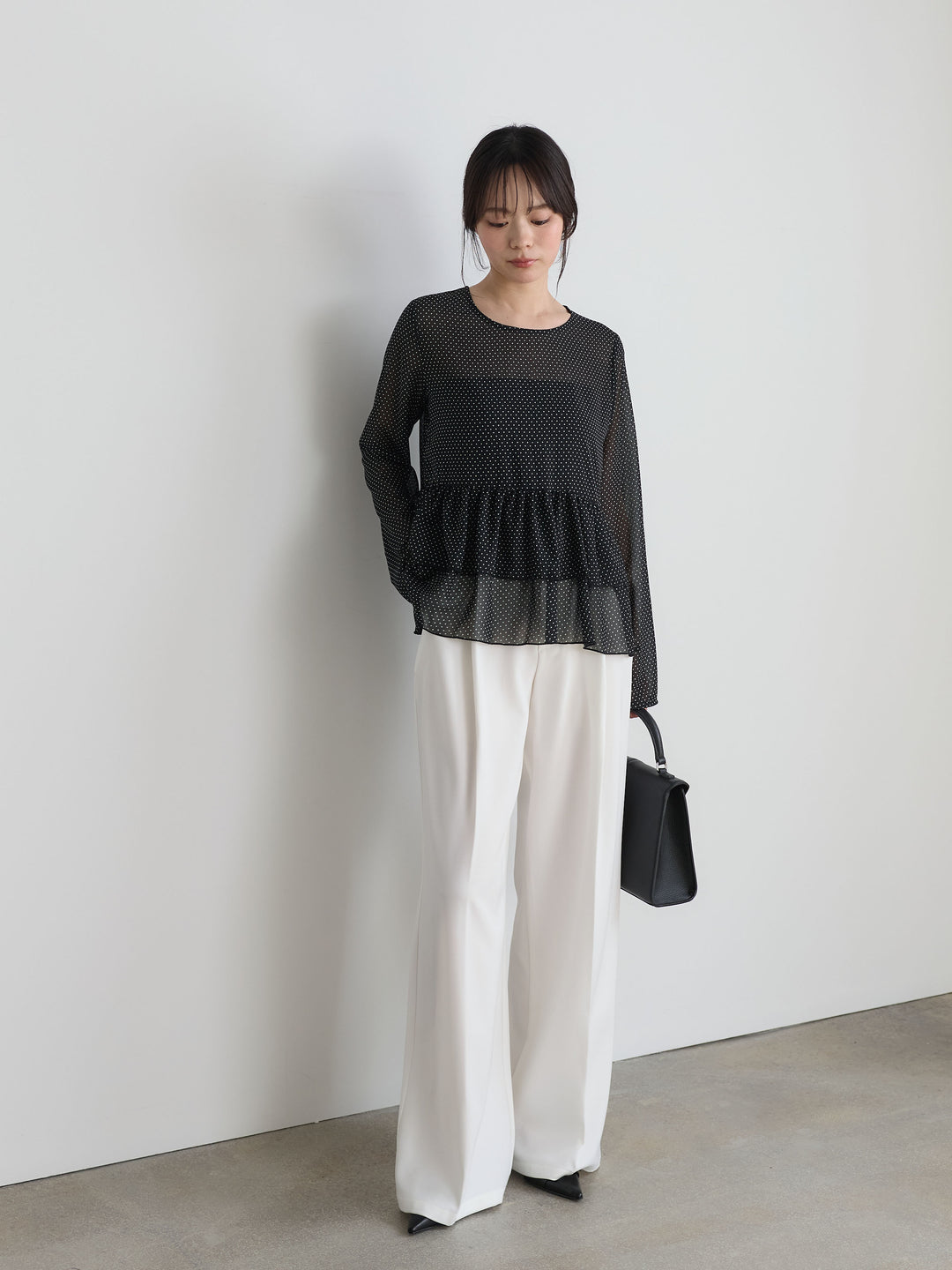 ドットシフォンティアードブラウス