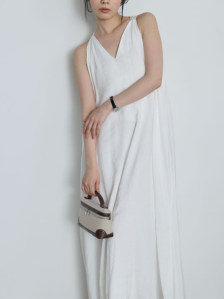 バッククロシェノースリVネックワンピース