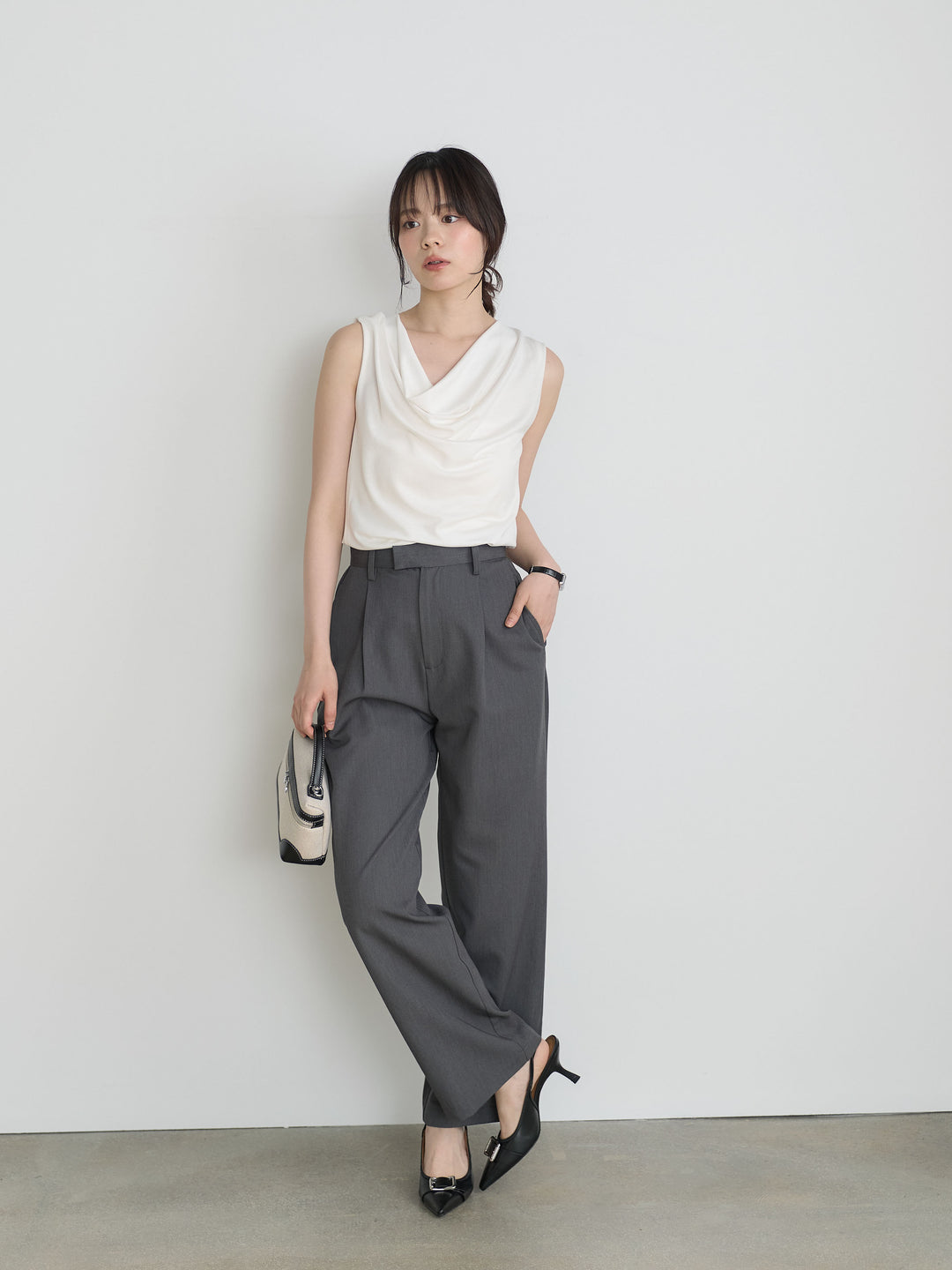 【SET】バックリボンドレープノースリトップス+バックリボンドレープノースリトップス(2set)