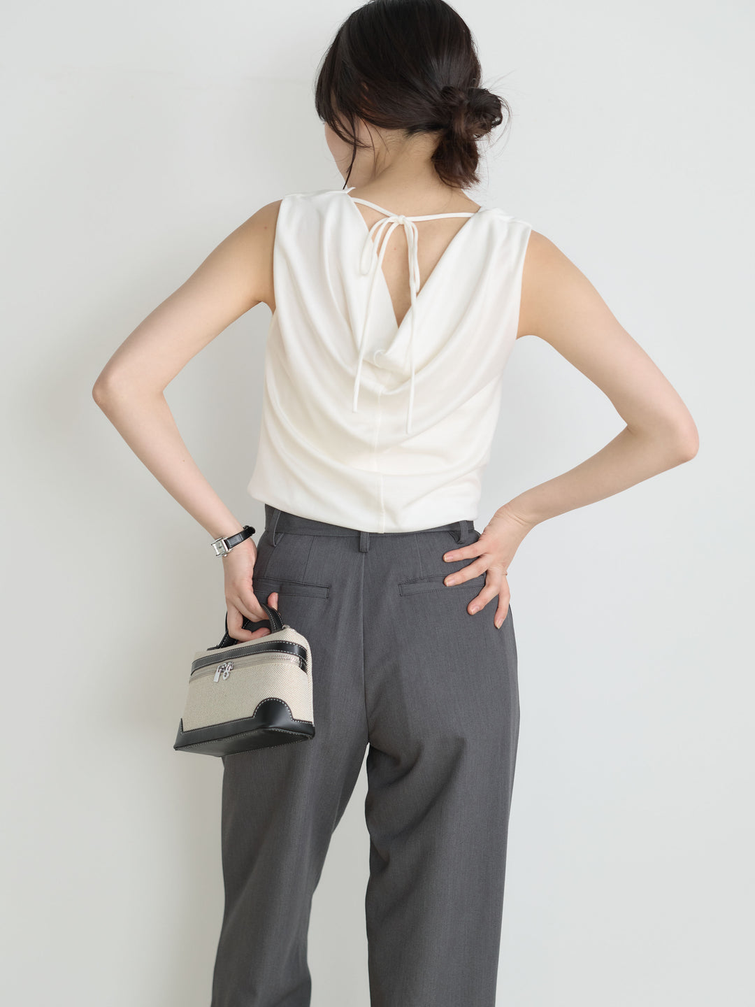 【SET】バックリボンドレープノースリトップス+【Essential】Authentic straight pants(2set)