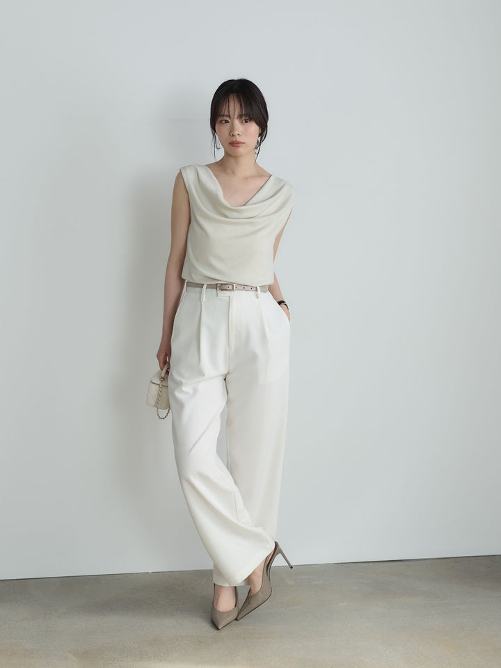 【SET】バックリボンドレープノースリトップス+【Essential】Authentic straight pants(2set)