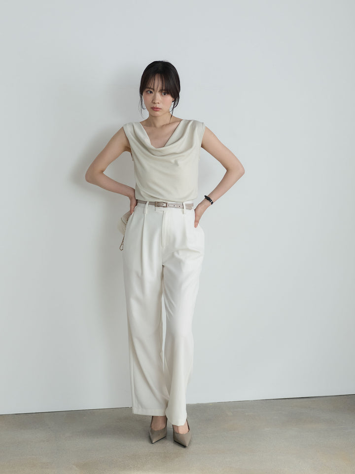 【SET】バックリボンドレープノースリトップス+【Essential】Authentic straight pants(2set)