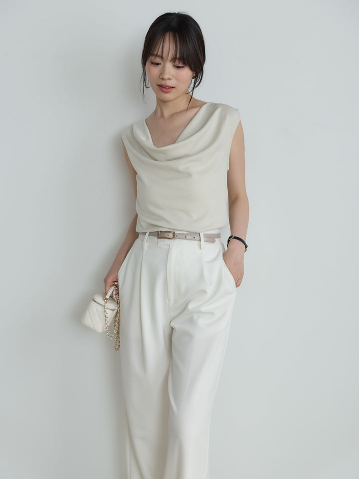 【SET】バックリボンドレープノースリトップス+【Essential】Authentic straight pants(2set)