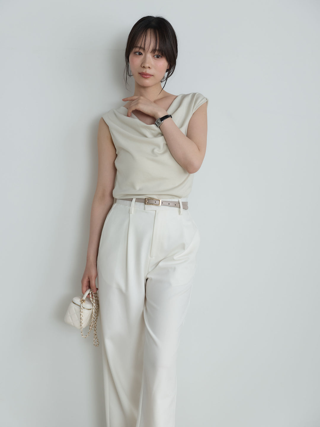 【SET】バックリボンドレープノースリトップス+【Essential】Authentic straight pants(2set)