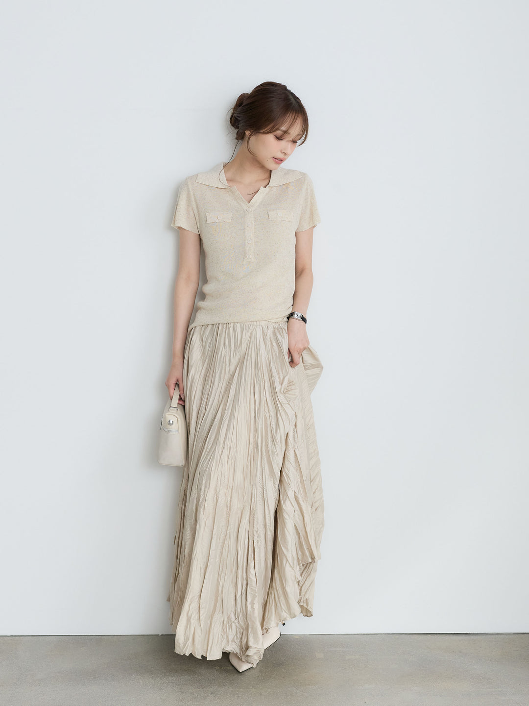 【Luxe Series】ダブルポケットサマーニットポロトップス