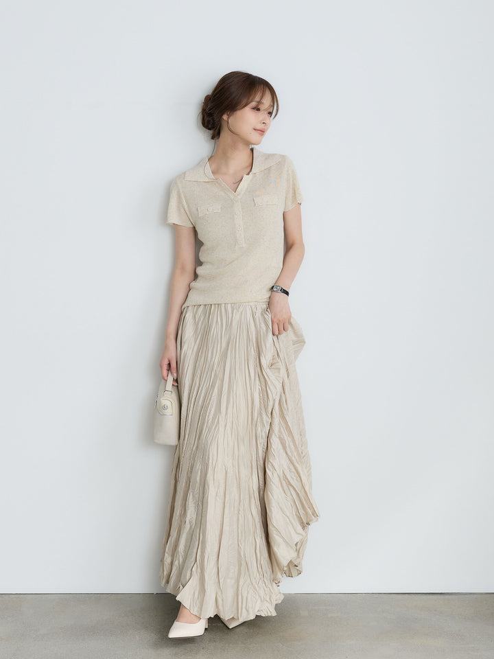 【Luxe Series】ダブルポケットサマーニットポロトップス