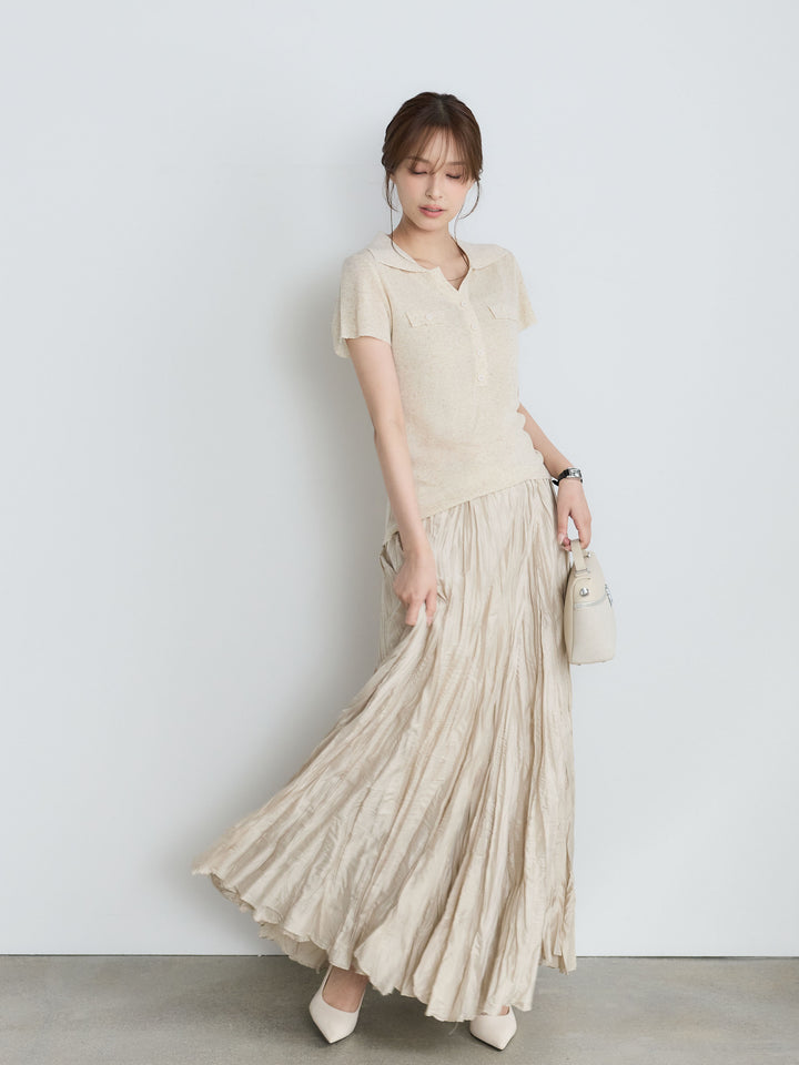 【SET】【Luxe Series】ダブルポケットサマーニットポロトップス+【Luxe Series】ダブルポケットサマーニットポロトップス(2set)