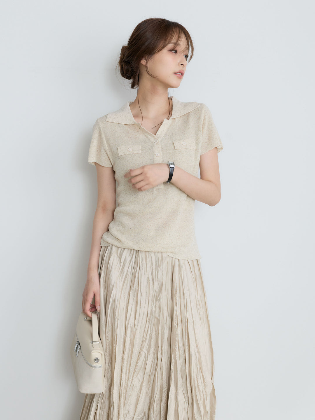 【Luxe Series】ダブルポケットサマーニットポロトップス