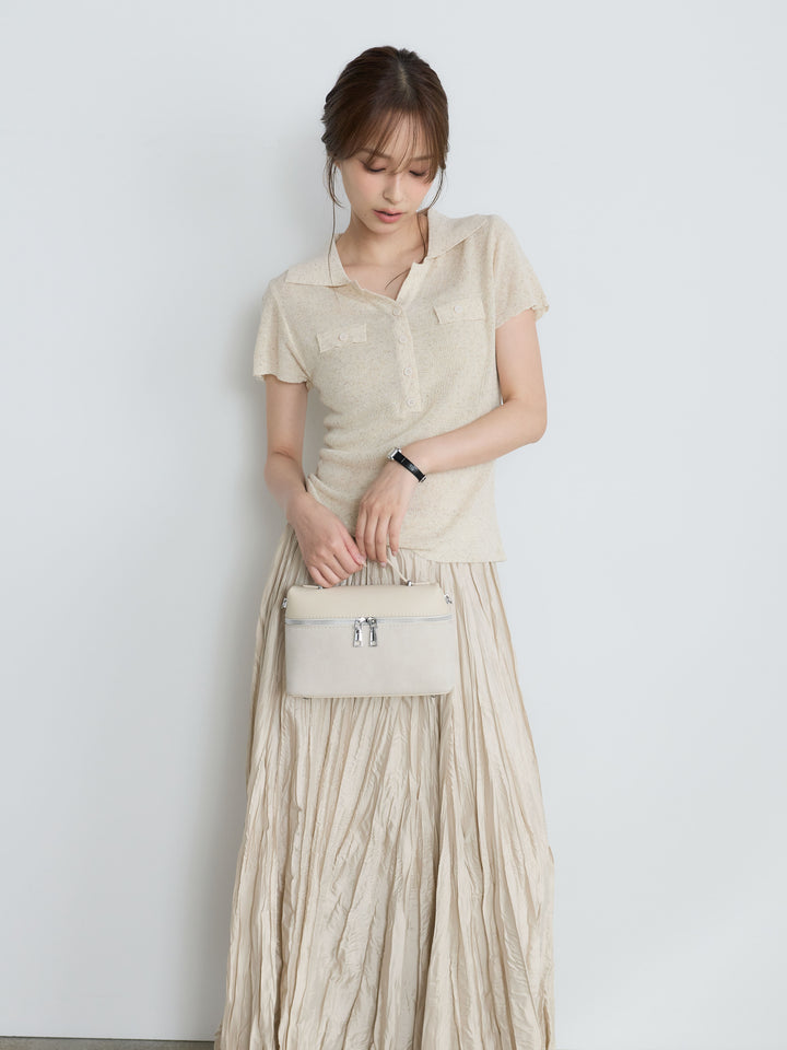【SET】【Luxe Series】ダブルポケットサマーニットポロトップス+【Luxe Series】ダブルポケットサマーニットポロトップス(2set)