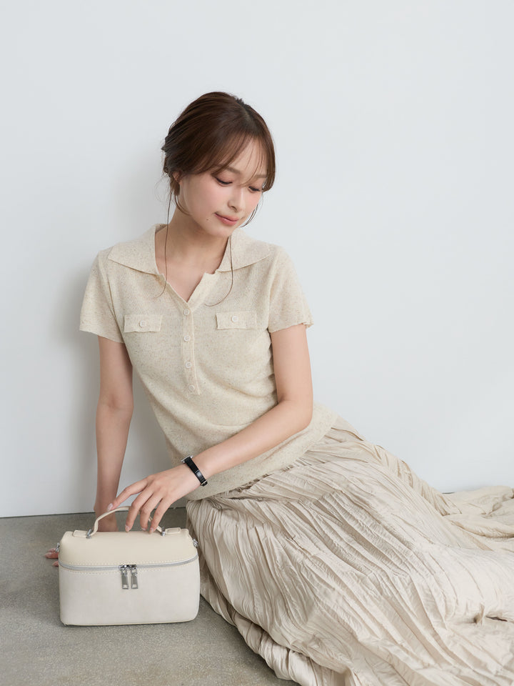 【SET】【Luxe Series】ダブルポケットサマーニットポロトップス+【Luxe Series】ダブルポケットサマーニットポロトップス(2set)