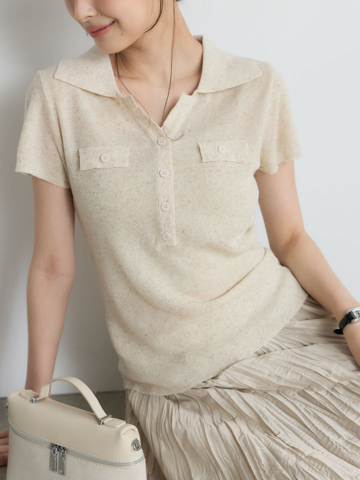 【Luxe Series】ダブルポケットサマーニットポロトップス