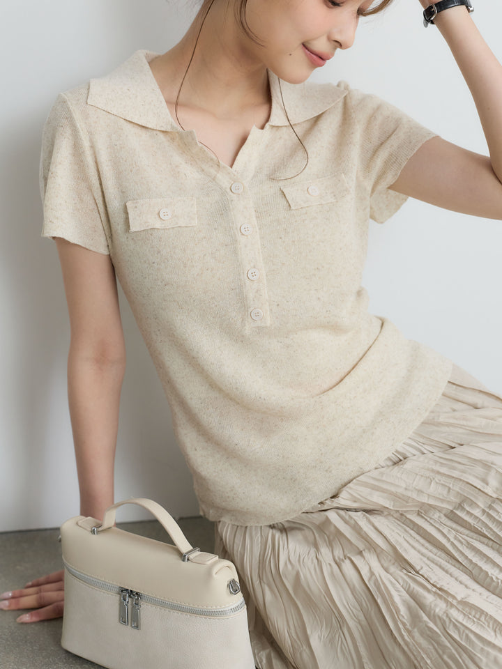 【Luxe Series】ダブルポケットサマーニットポロトップス