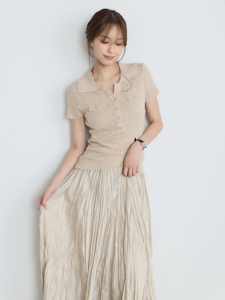 【SET】【Luxe Series】ダブルポケットサマーニットポロトップス+【Luxe Series】ダブルポケットサマーニットポロトップス(2set)
