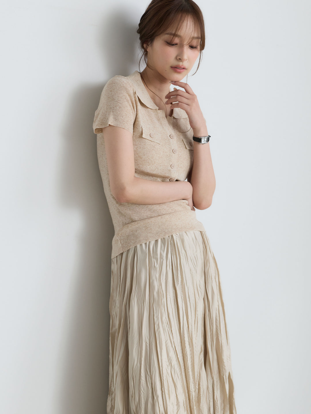 【Luxe Series】ダブルポケットサマーニットポロトップス