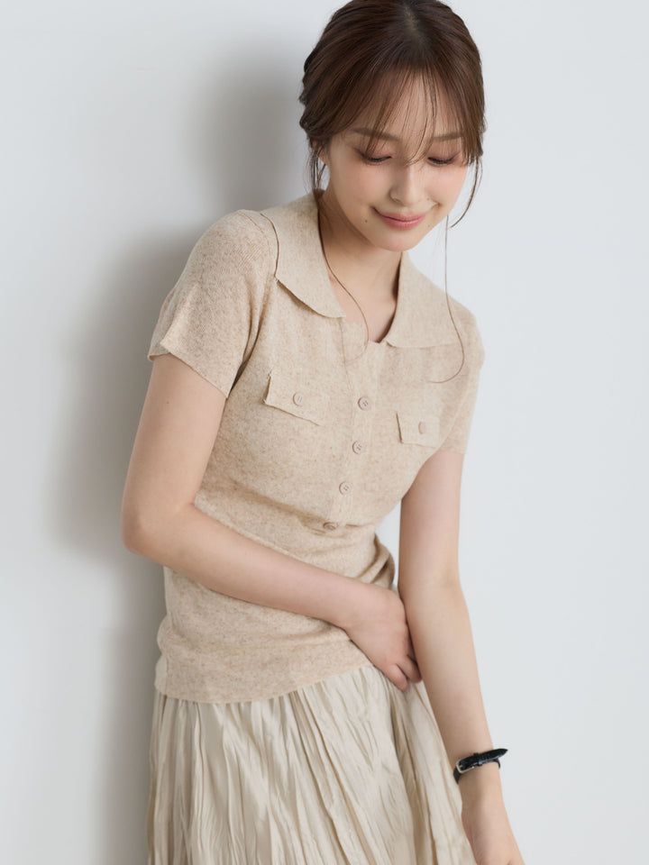 【SET】【Luxe Series】ダブルポケットサマーニットポロトップス+【Luxe Series】ダブルポケットサマーニットポロトップス(2set)
