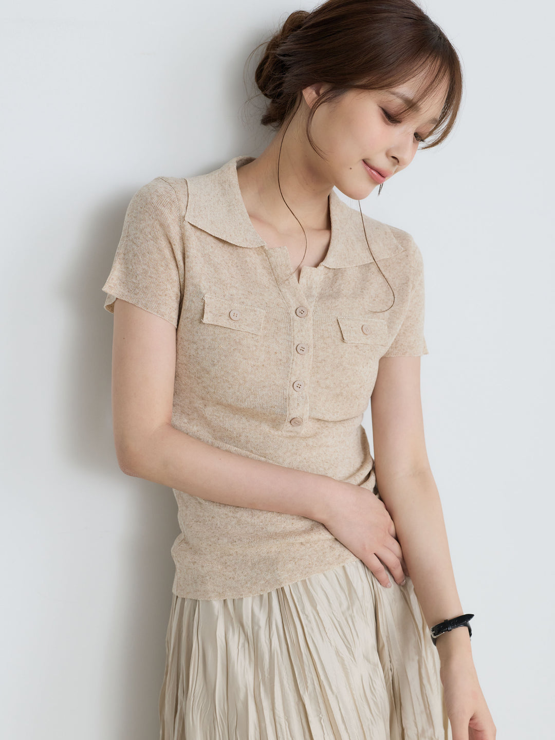 【SET】【Luxe Series】ダブルポケットサマーニットポロトップス+【Luxe Series】ダブルポケットサマーニットポロトップス(2set)