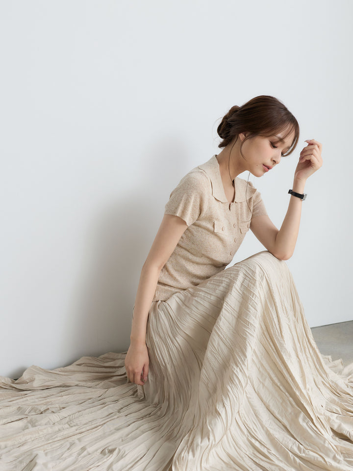 【Luxe Series】ダブルポケットサマーニットポロトップス
