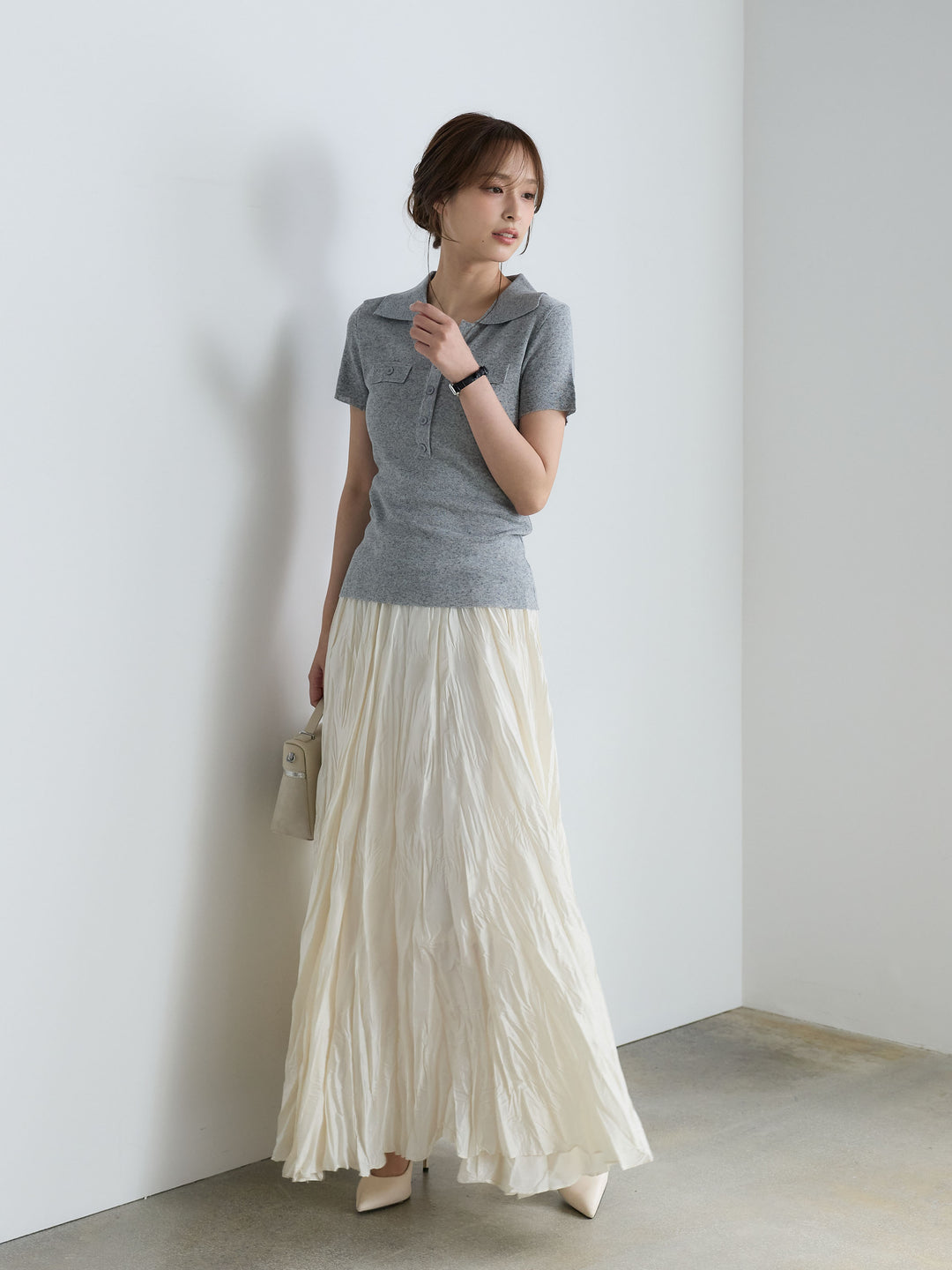 【Luxe Series】ダブルポケットサマーニットポロトップス