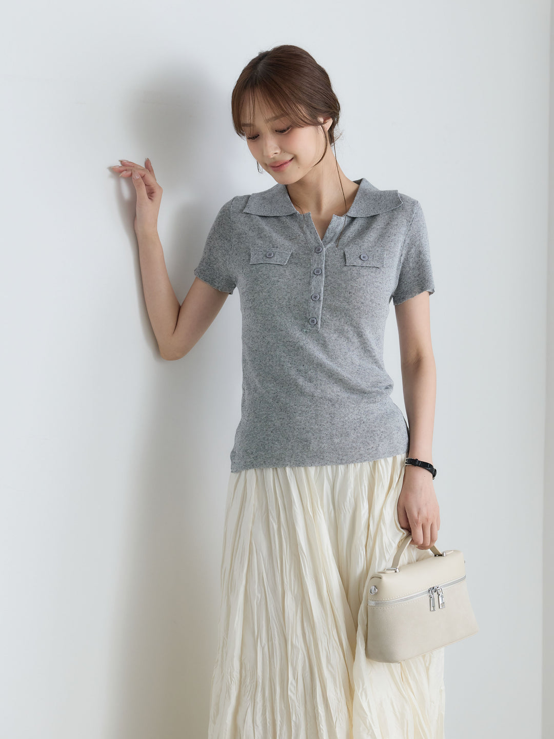 【Luxe Series】ダブルポケットサマーニットポロトップス