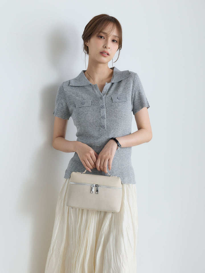 【Luxe Series】ダブルポケットサマーニットポロトップス