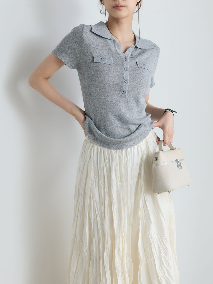 【SET】【Luxe Series】ダブルポケットサマーニットポロトップス+【Luxe Series】ダブルポケットサマーニットポロトップス(2set)