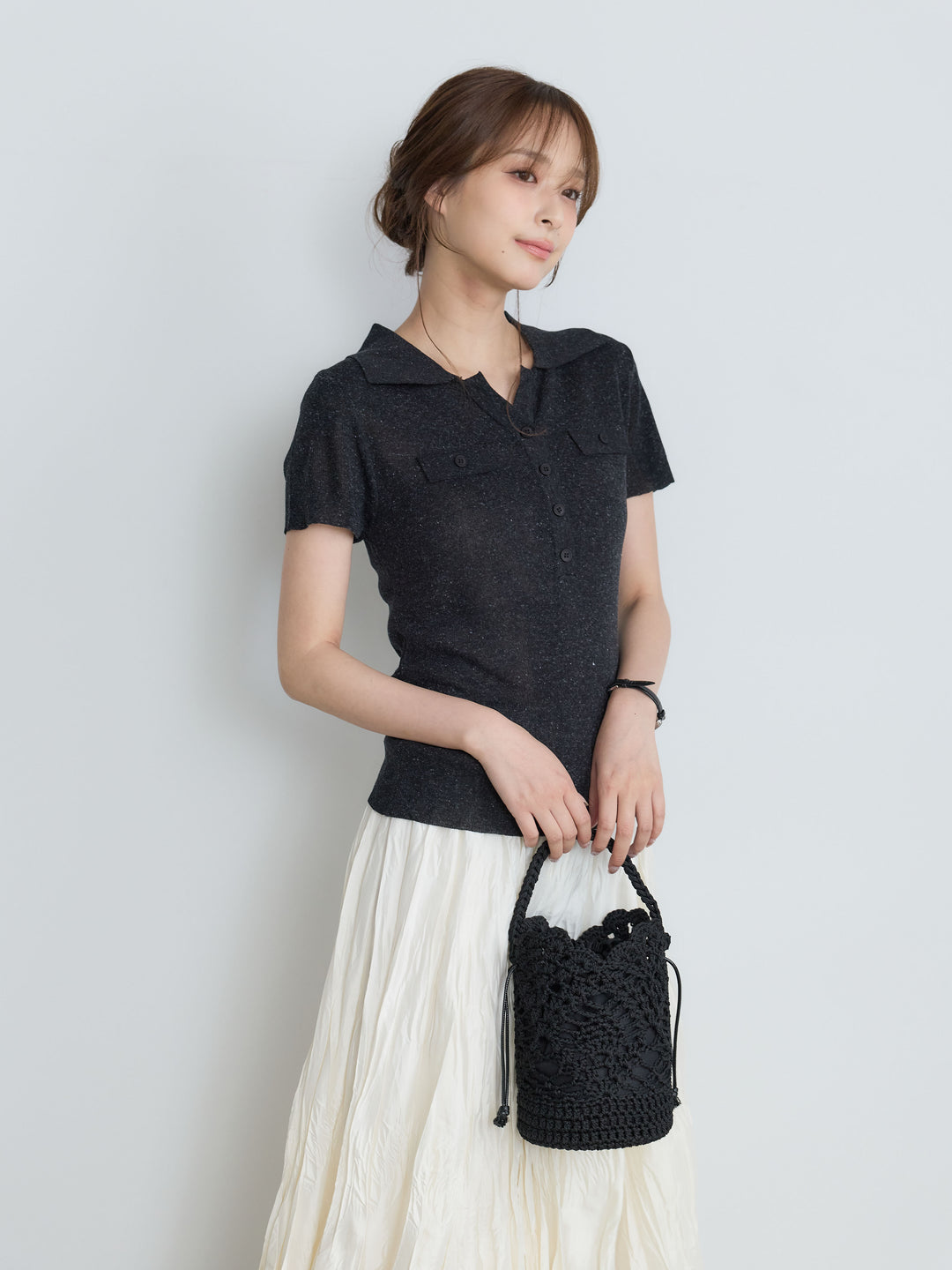【Luxe Series】ダブルポケットサマーニットポロトップス