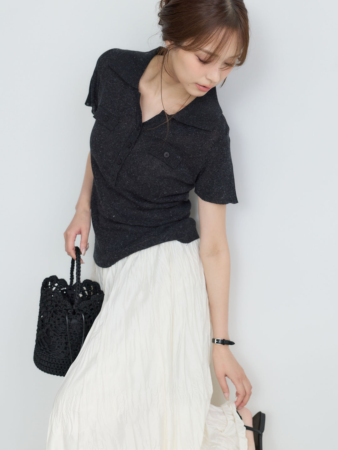 【Luxe Series】ダブルポケットサマーニットポロトップス